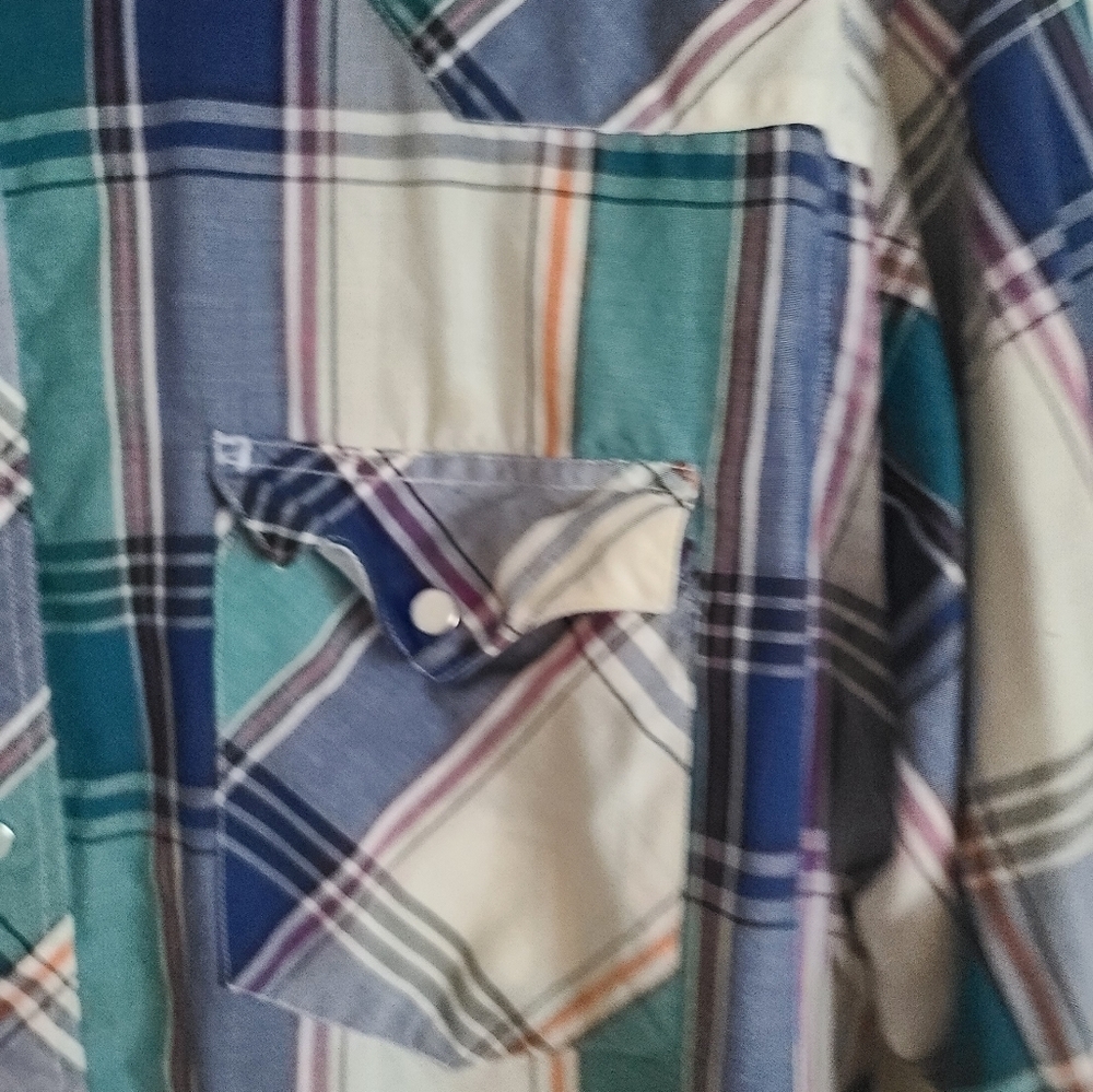 Wrangler Western Shirt Men's Large Pearl Snap Single sz l - Picture 5 of 10